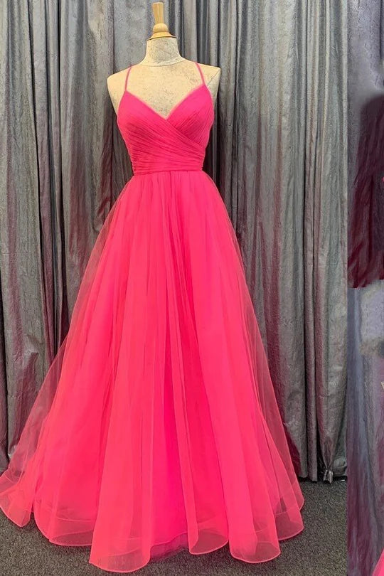 Vestido de fiesta plisado con espalda con cordones y corte en A